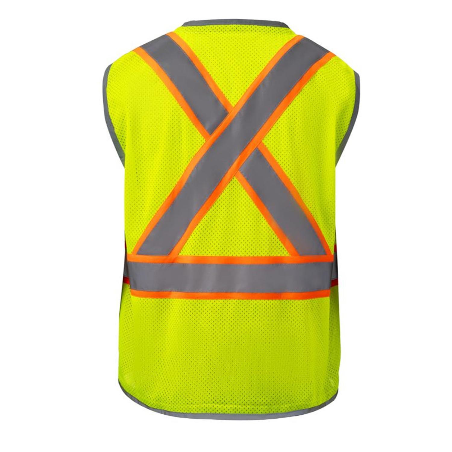 3.8 Oz. Polyester Class 2 Reflective Piping Cross Back Safety Vest With Dual Mic Tab & 4 Pockets 1