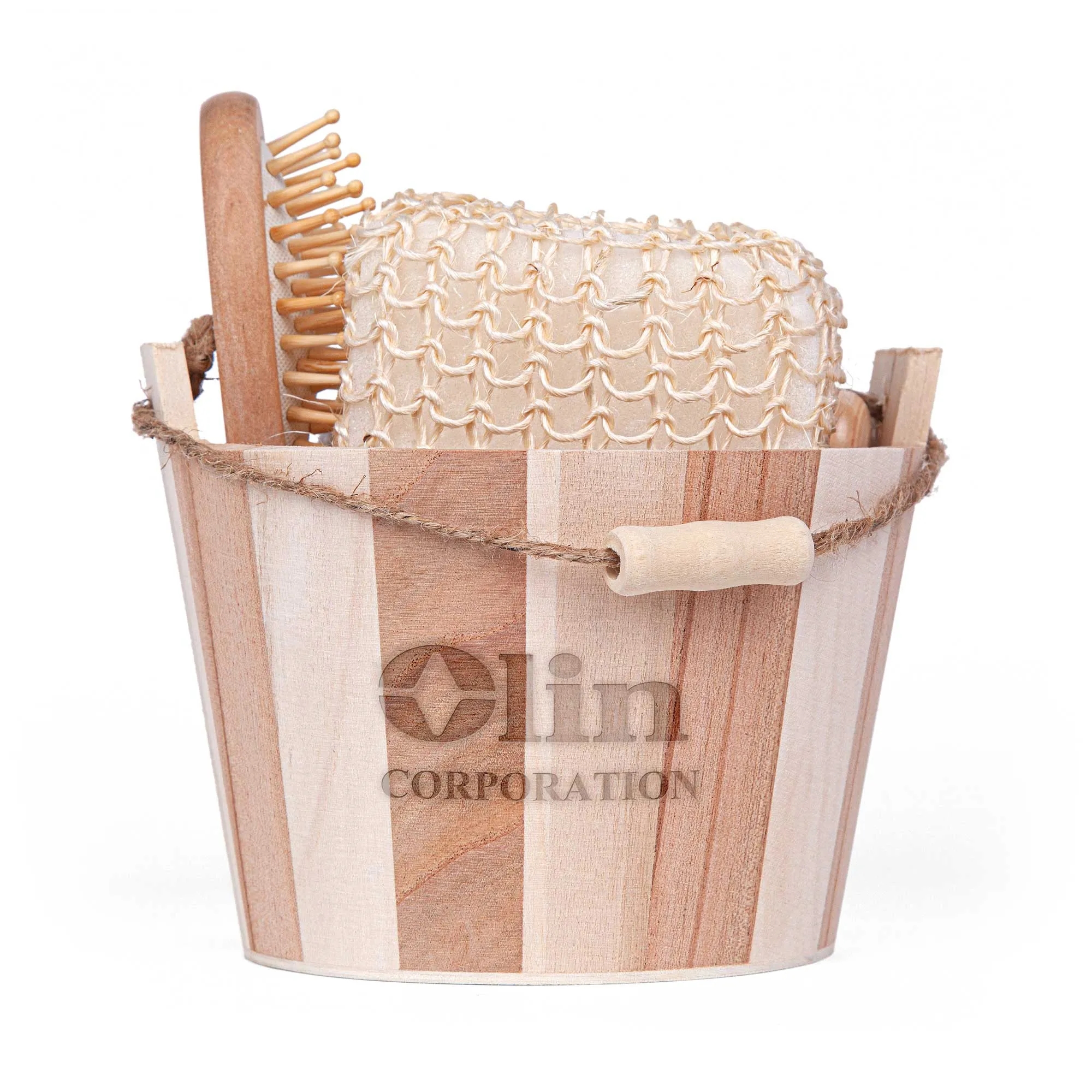 Bamboo Bucket Bath and Massage Set -  5pcs 1