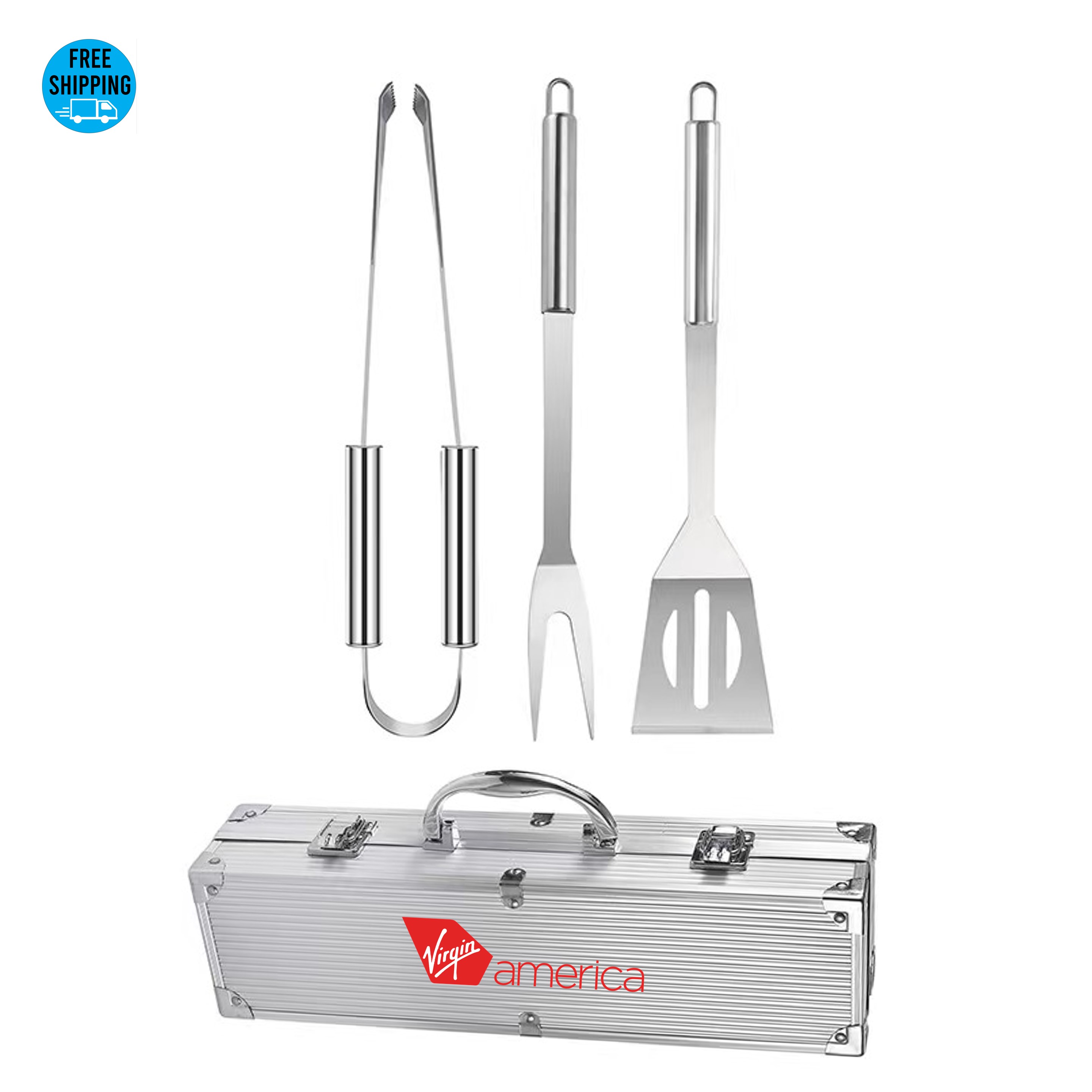 3pcs BBQ Grill Tool Set in Aluminum Case - OCEAN 3