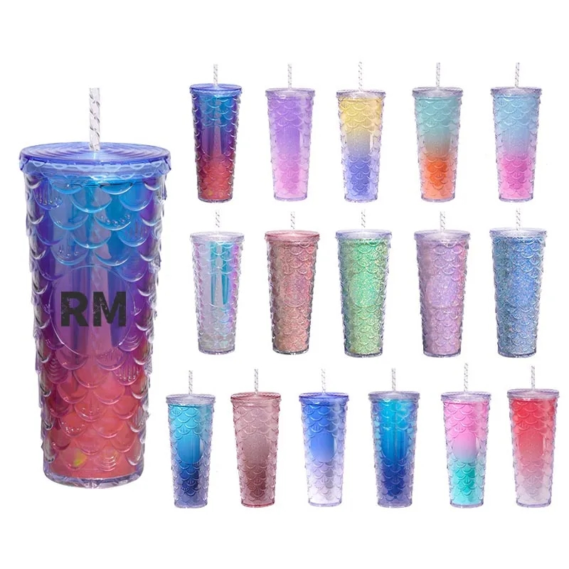 24oz Fish Scales Tumbler With Lids And Straws 2