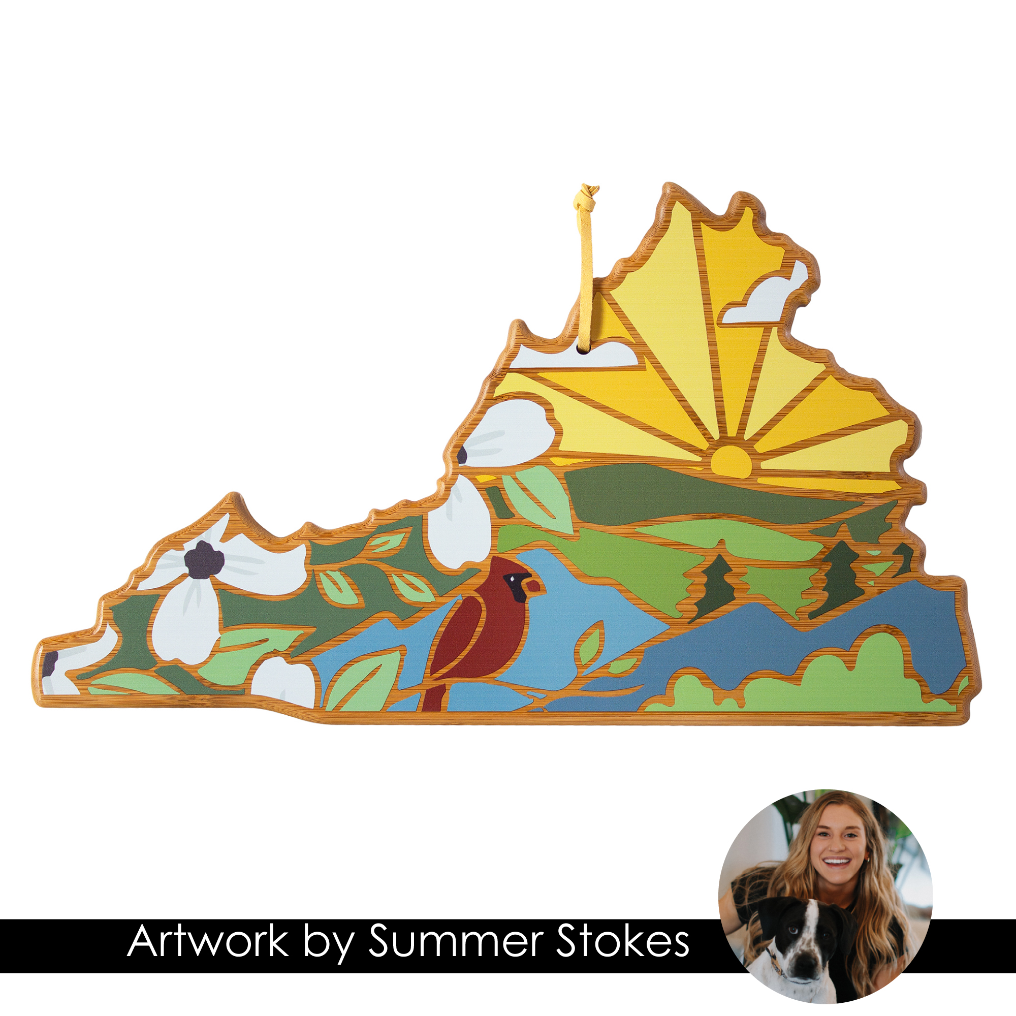 Virginia State Shaped Serving and Cutting Board with Artwork by Summer Stokes 1