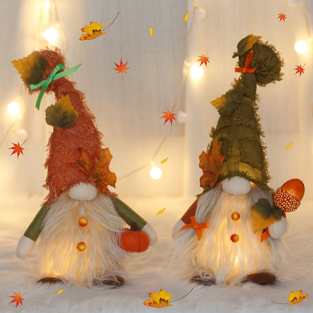 Thanksgiving Day Pumpkin Gnome Harvest Festival Doll with LED 4