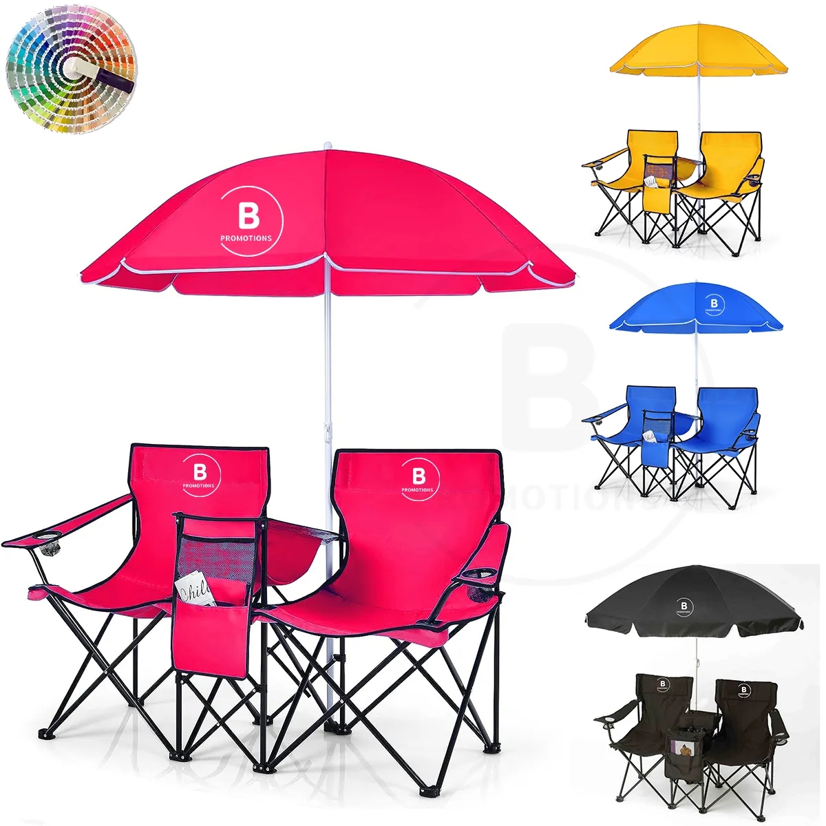 Folding Camping Chairs w/Removable Umbrella and Cooler Bag 2