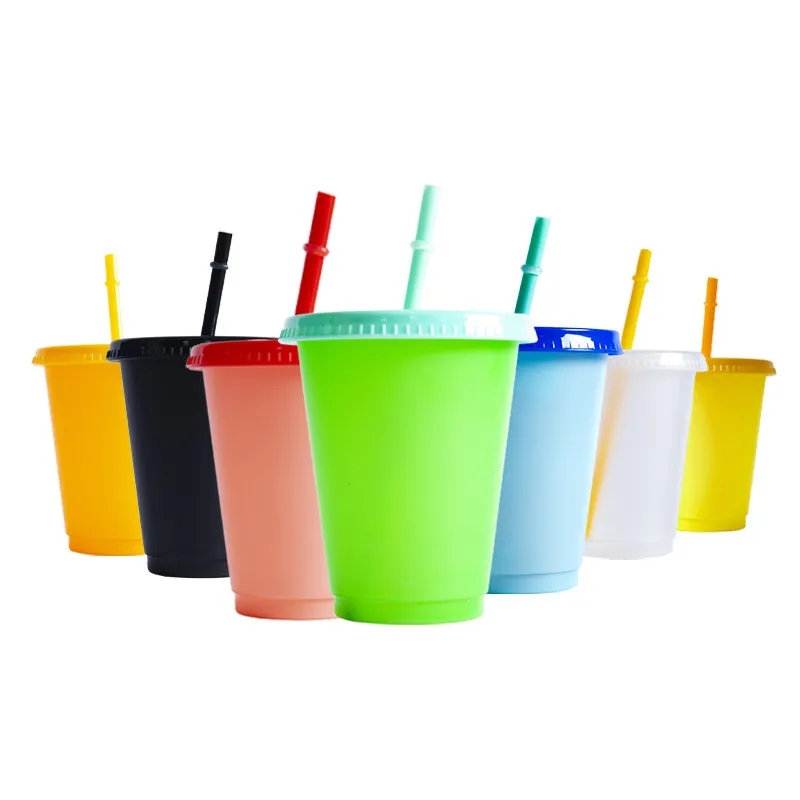 Reusable Color Changing Cup Plastic Tumblers With Lids 2
