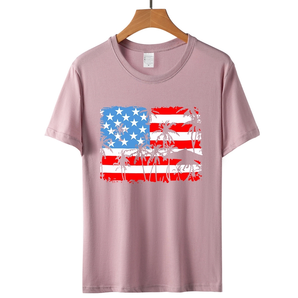 Women American Flag Graphic Short Sleeve Round Neck T-shirt 12