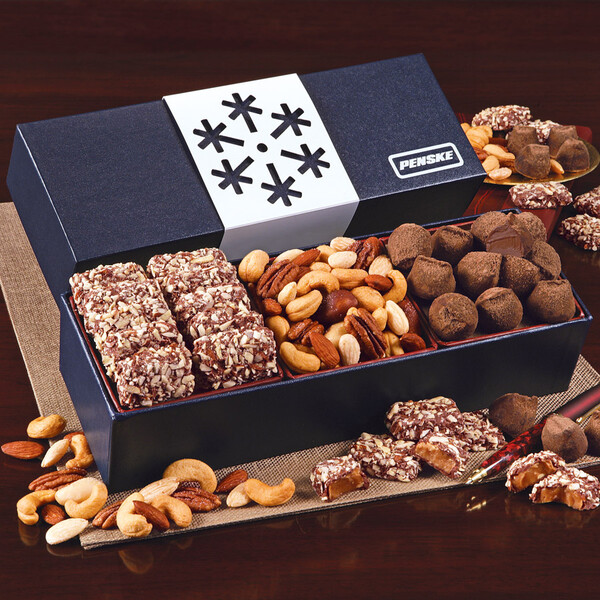 Navy Snowflake Wrapped Gift Box