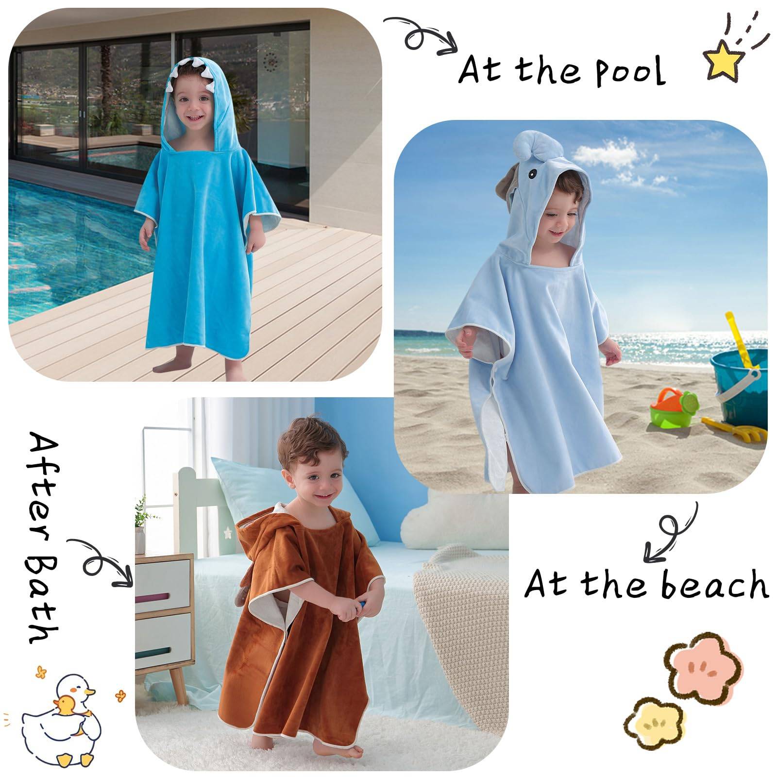 Unisex Kids Hooded Poncho Beach/Bath/Pool Towel 4