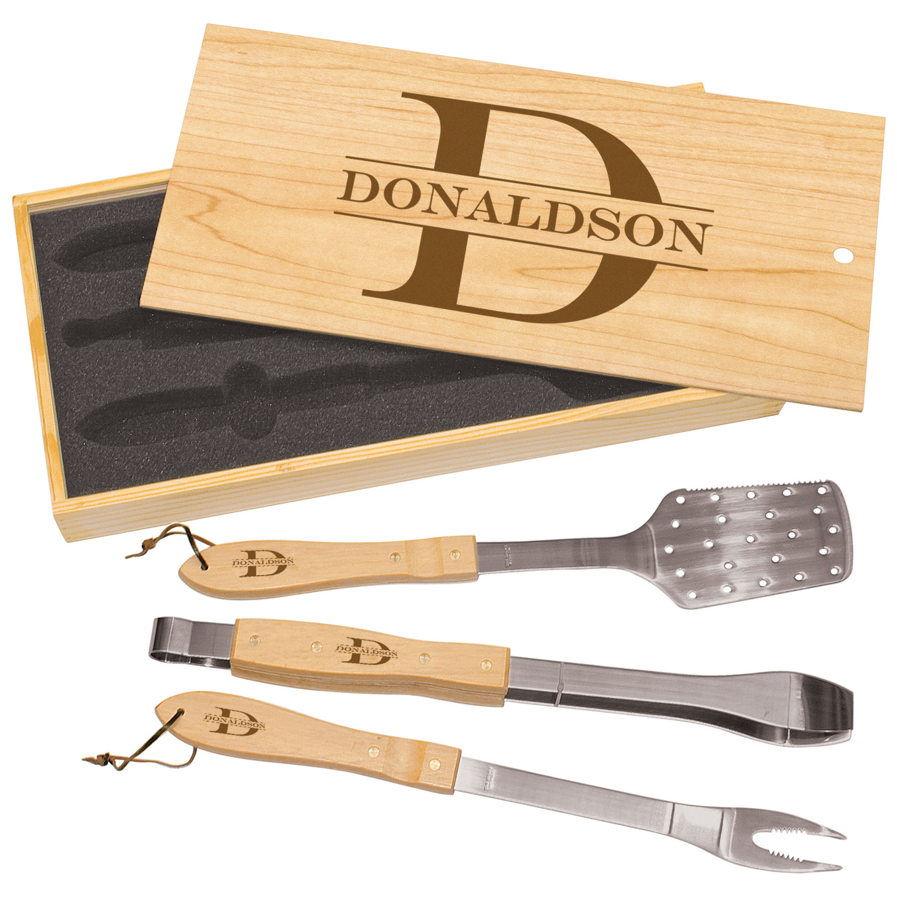 3-Piece BBQ Set in Wooden Pine Box 2