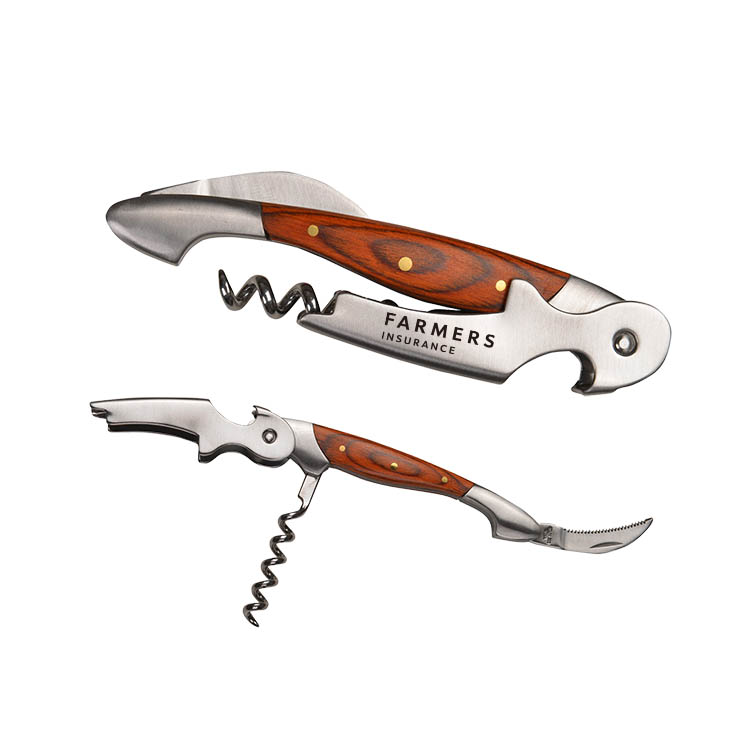 Crafted Wood Metal Wine Opener with Corkscrew & Knife 2