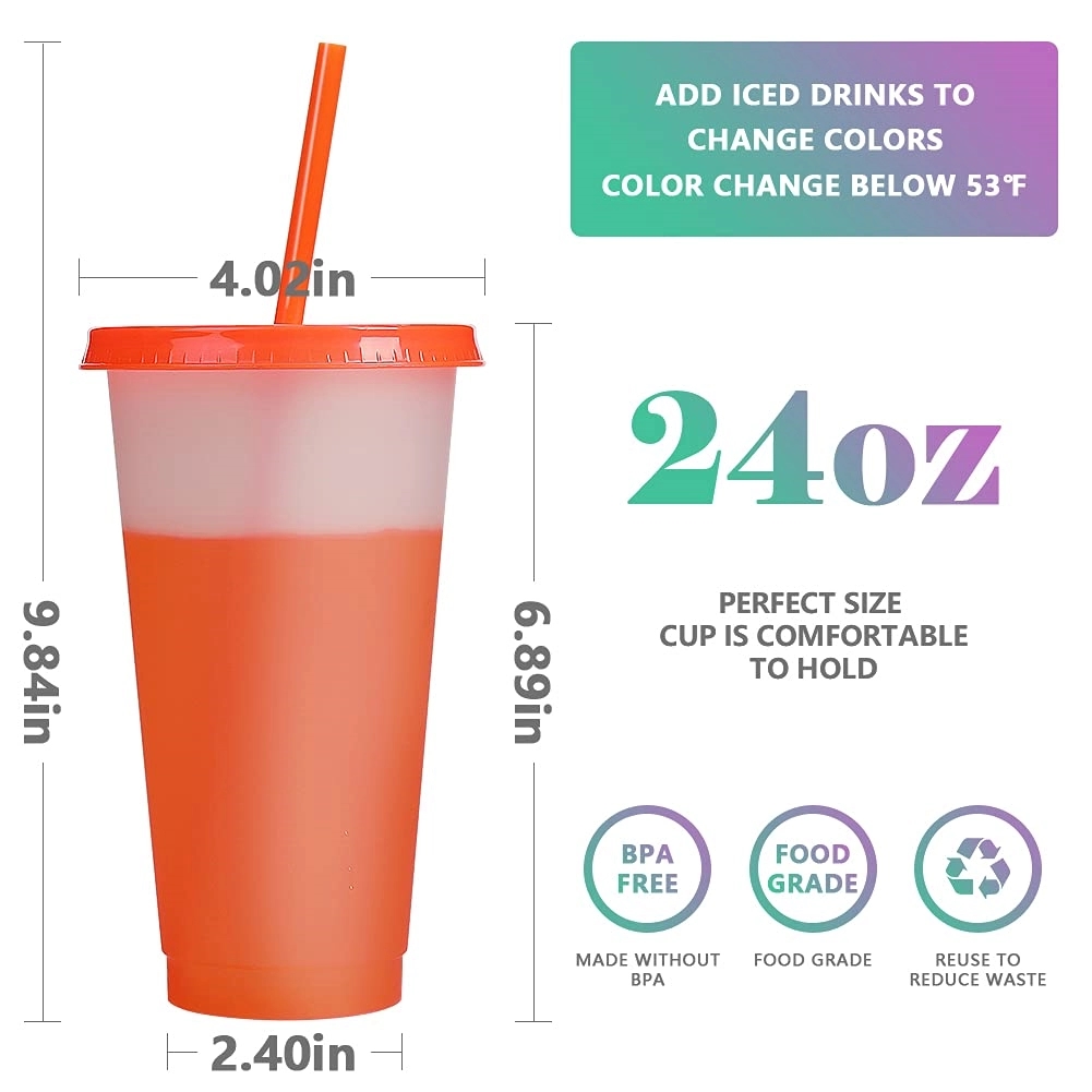 24Oz Color Changing Cup Reusable Tumbler With Lid & Straw 2