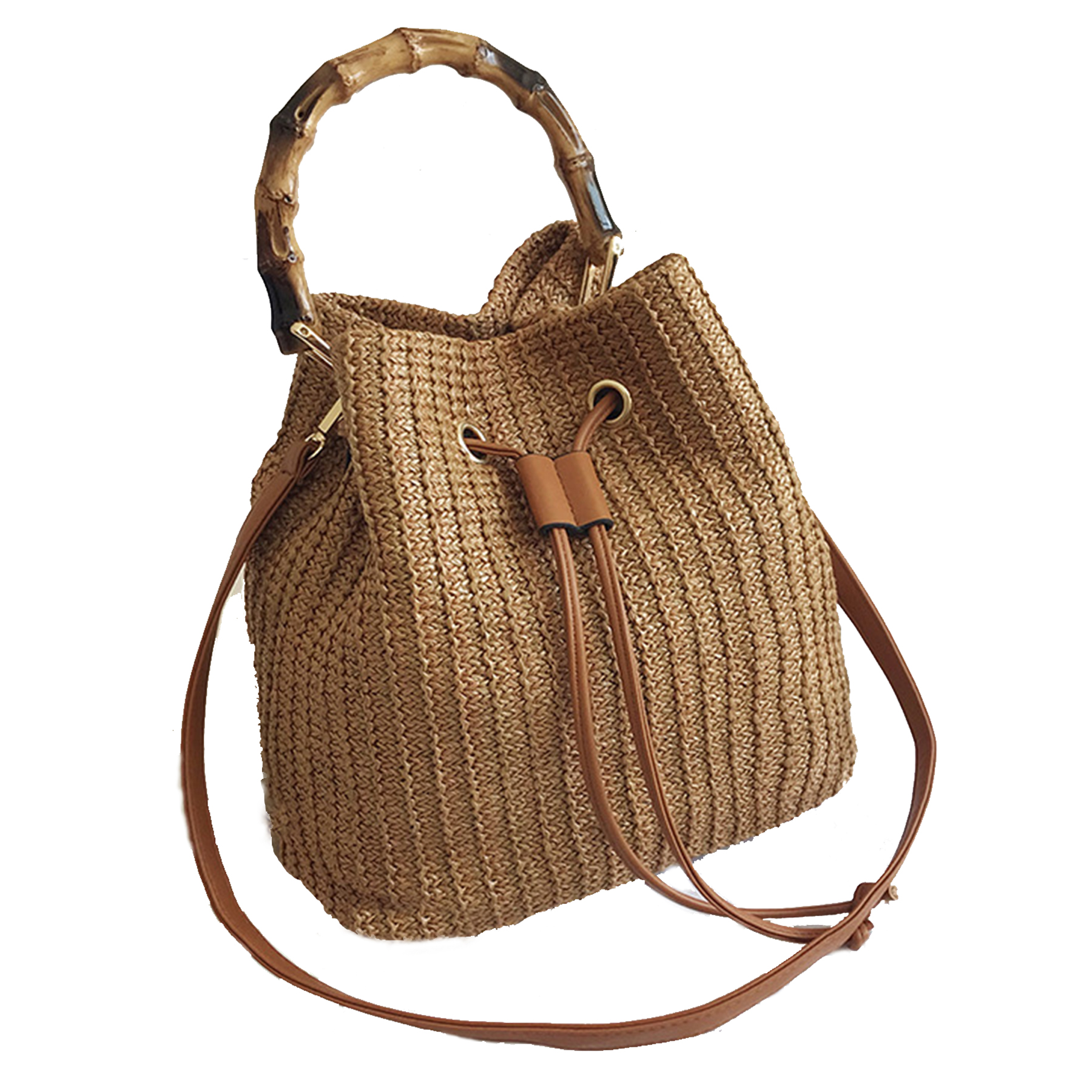 Jute Crossbody Bucket Handbags Hobo Purse Bamboo Handle 5