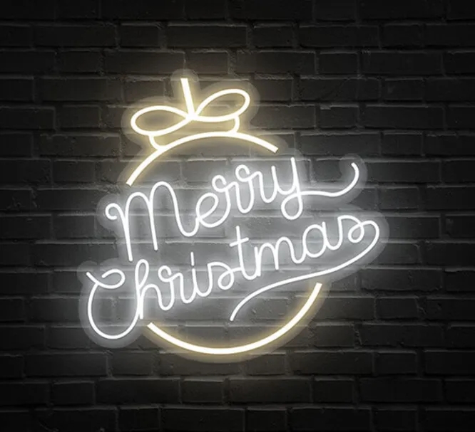 Merry Christmas Circle Typography Neon Sign 1