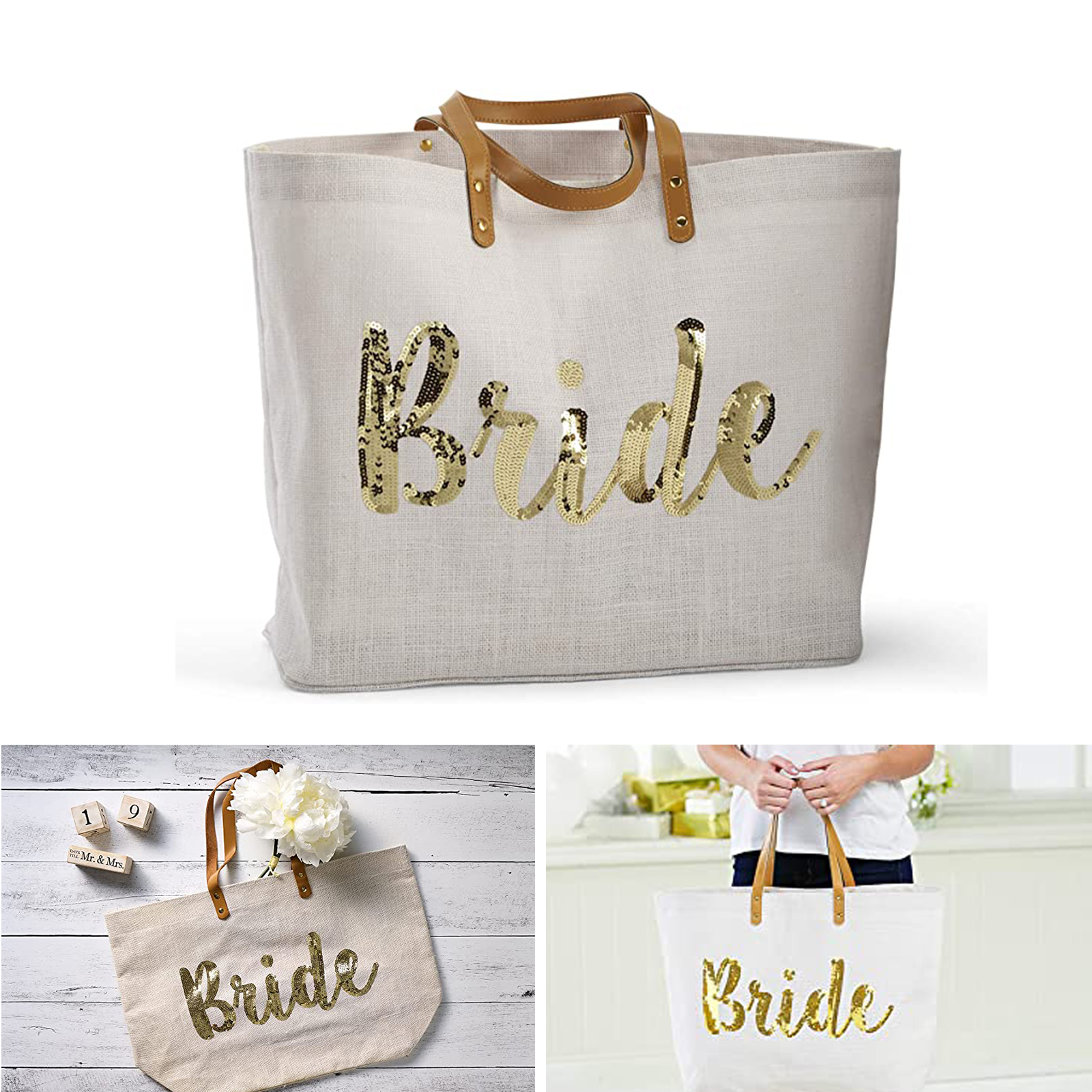 Womens Bride Gold Sequin Tote 2