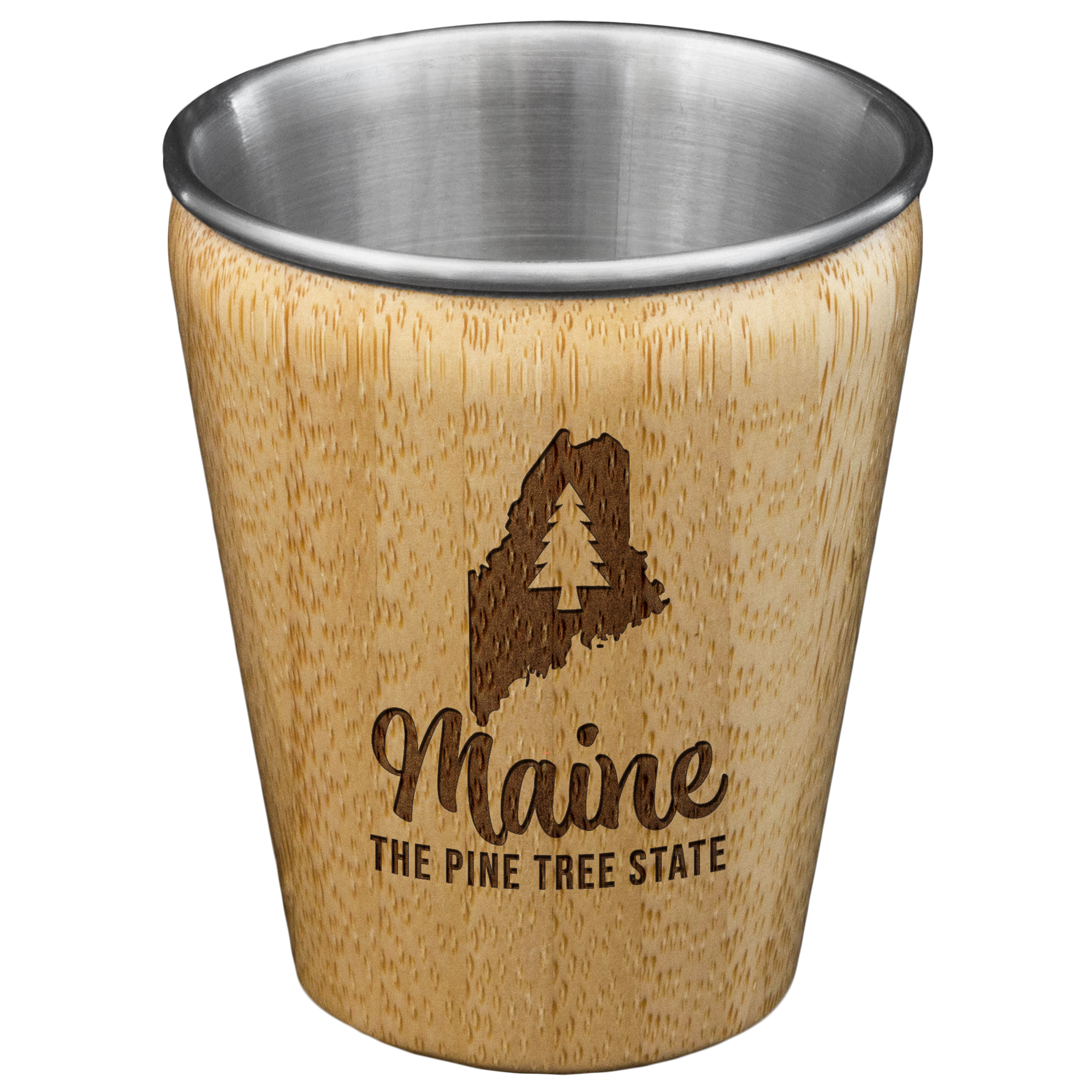 Maine State Bamboo and Stainless Steel Shot Glass