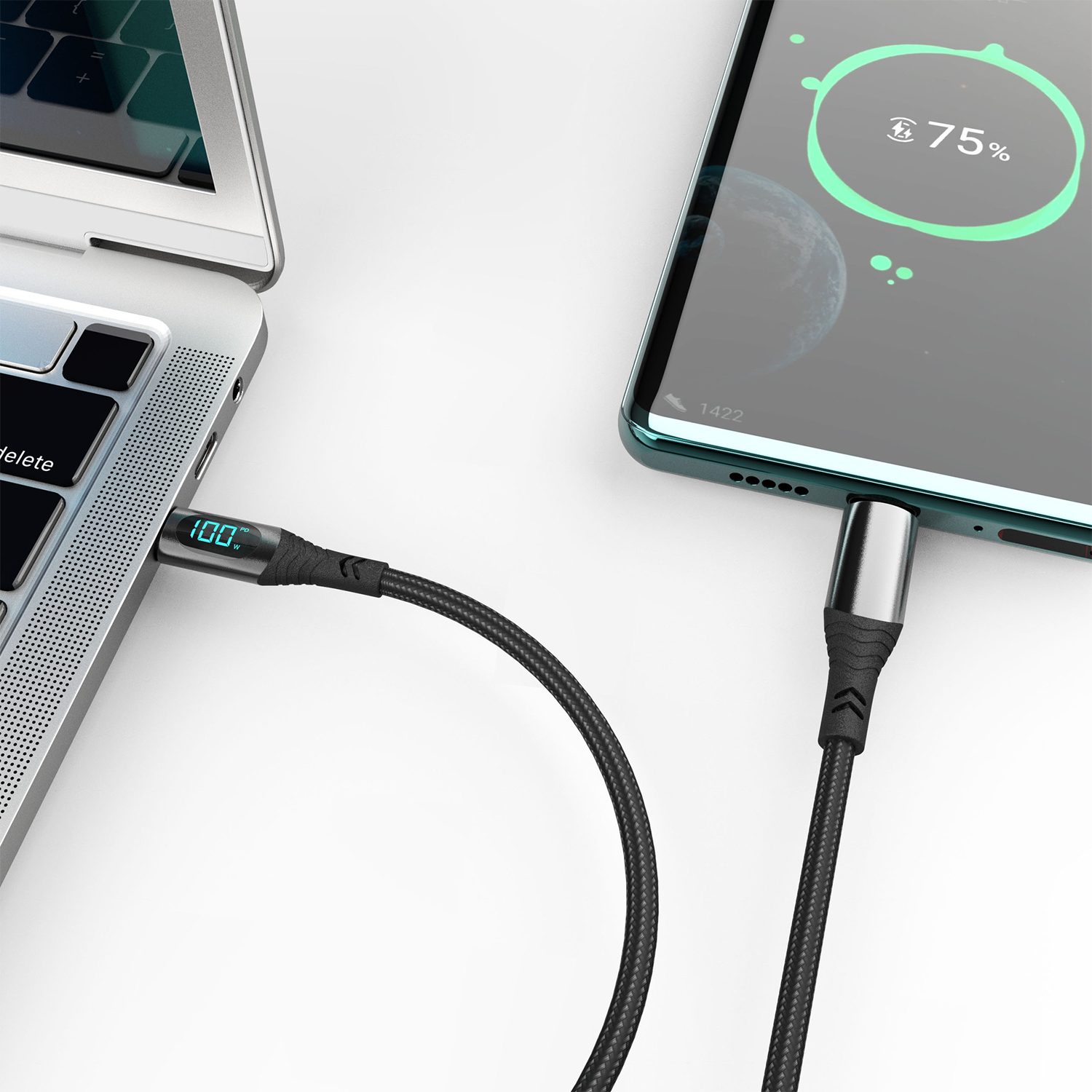 LED Display Fast Charging Cable W/ Nylon Braided 5
