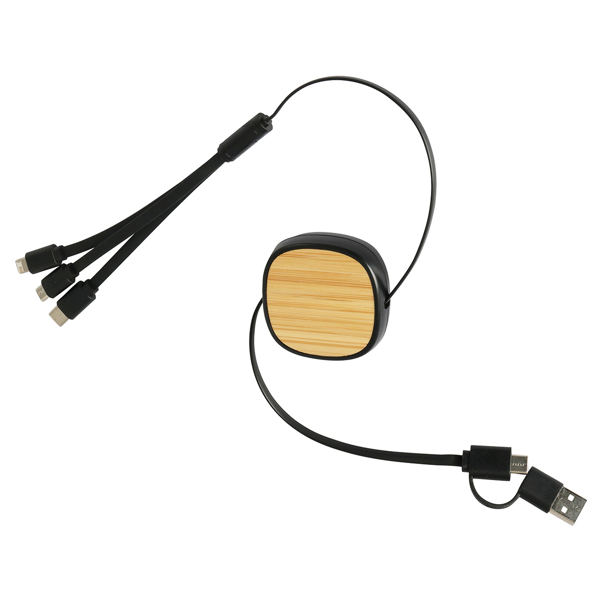 Bamboo Retractable 3-in-1 Charging Cable with Dual Inputs 5