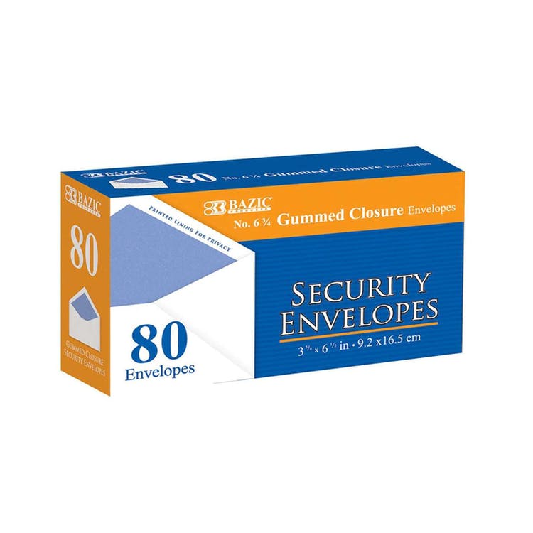 Gummed Closure Security Envelopes - 80 Box #6-3/4 1