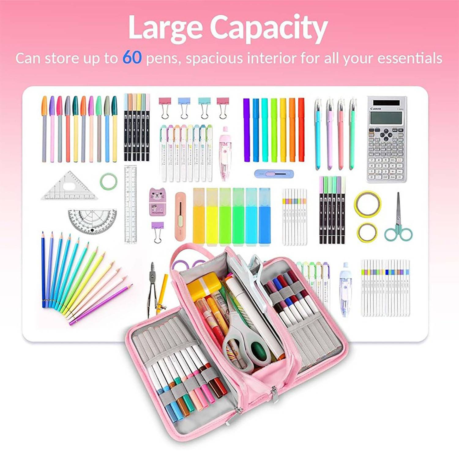 3 Compartment Portable Canvas Stationery Large Pencil Case 5