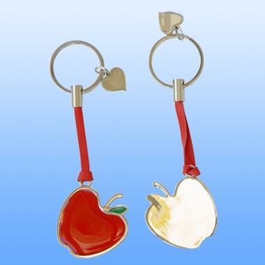 APPLE BRASS KEY CHAIN WITH RED STRAP 1