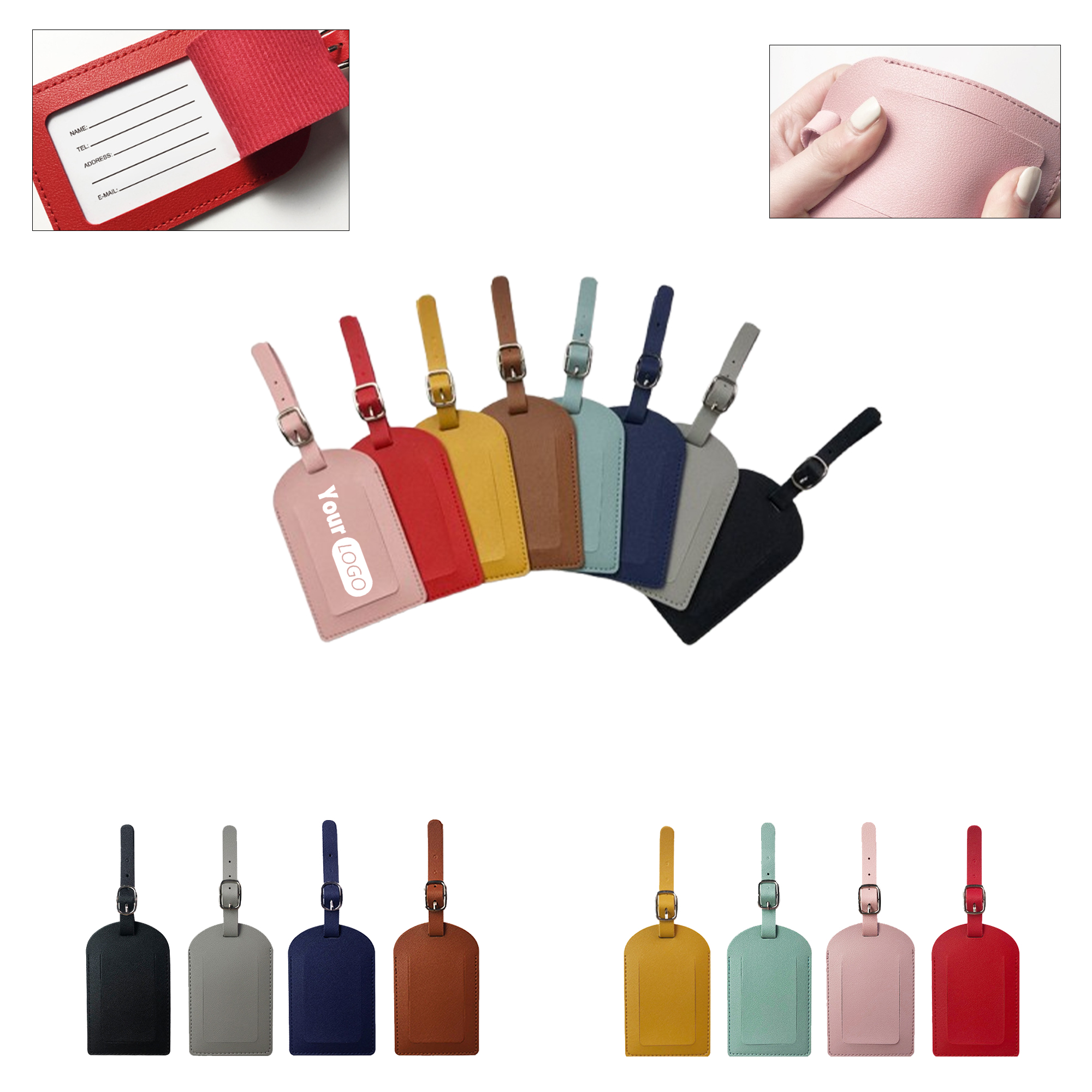 Custom Logo PU Leather Luggage Tags With Hanging Rope 2