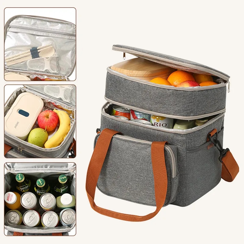 Crossbody large capacity double-layer lunch bag 2