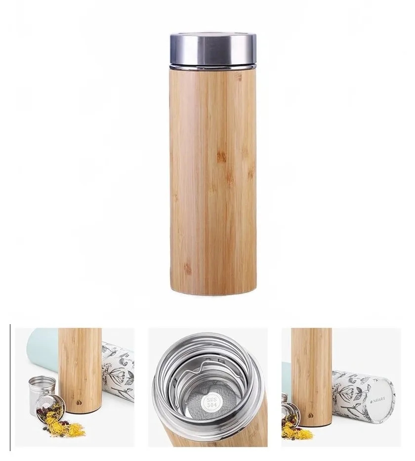 Bamboo Tea Infuser Bottle with Stainless Steel Strainer, custom water bottle with logo imprint 5