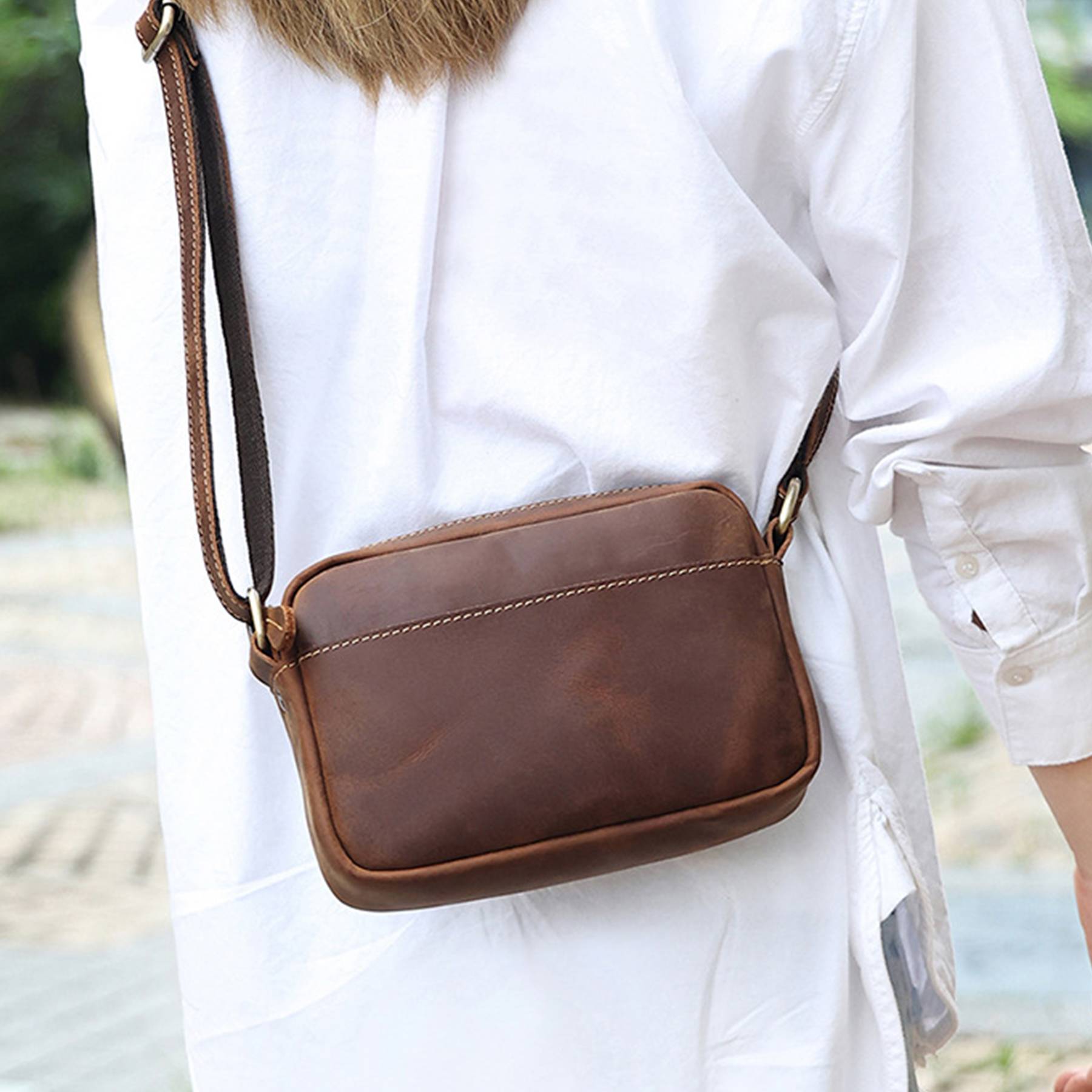 Genuine leather vintage cross-body messenger bag 3