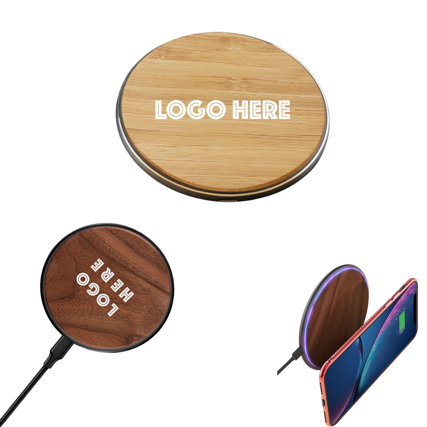 Led Wireless Charging Walnut/Bamboo Disc 2
