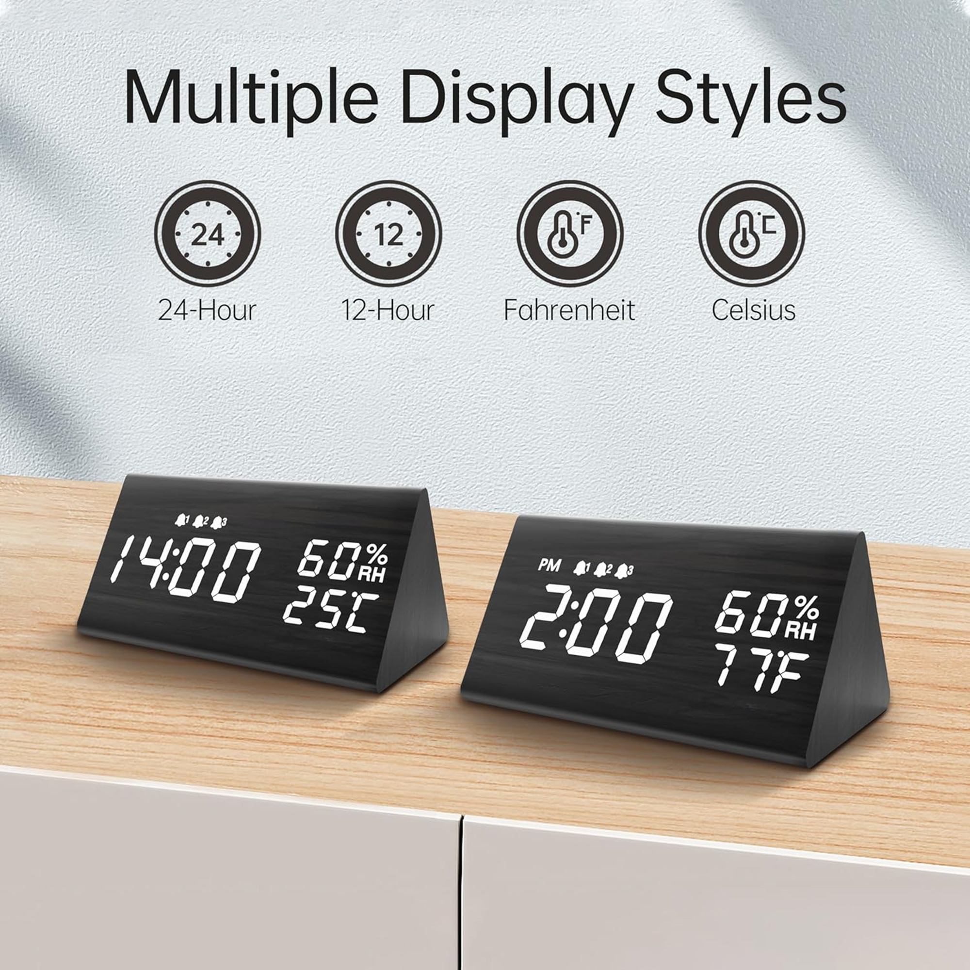 Wooden Digital Alarm Clock With LED Time Display 4