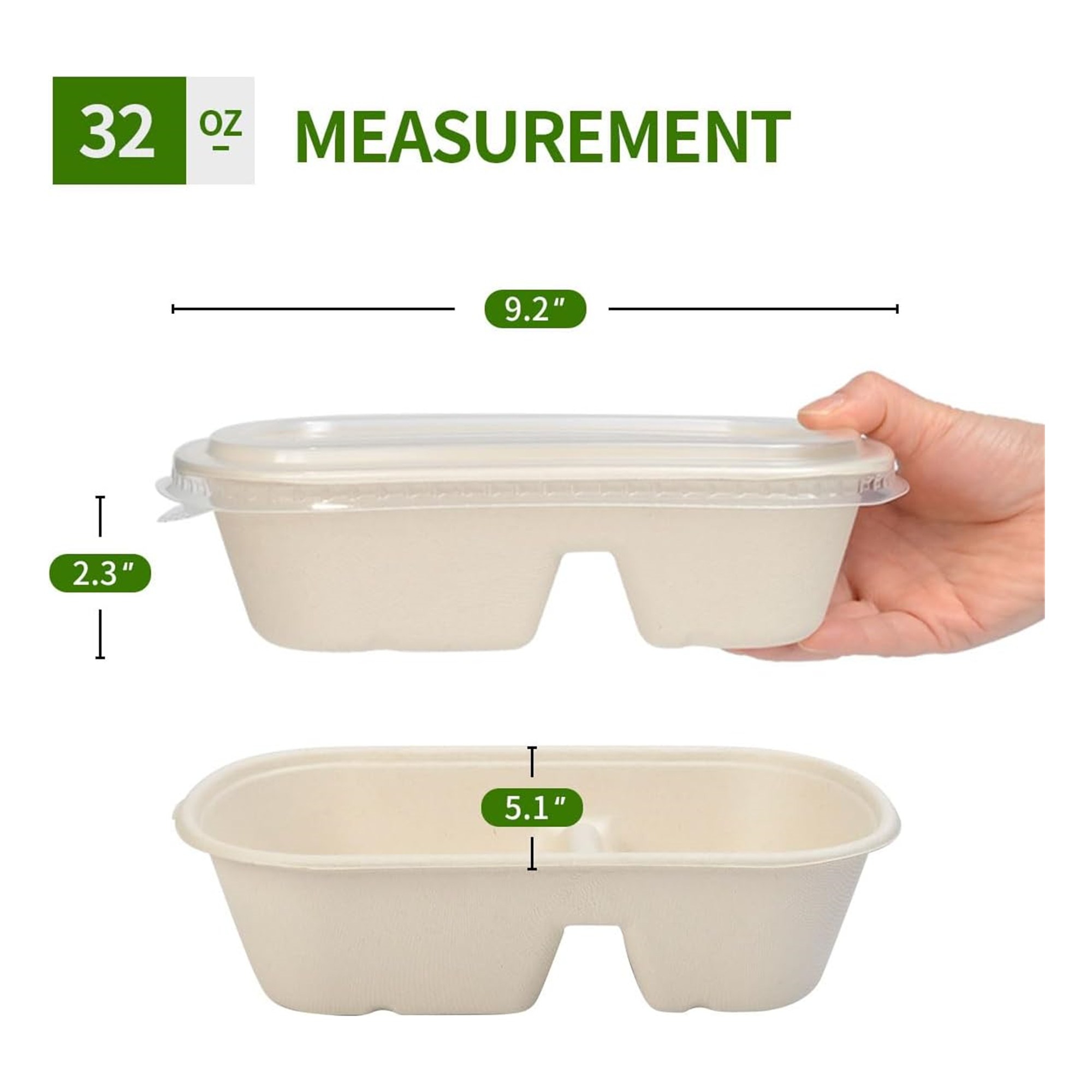 32 oz Large 2 Compartment Paper Bowls With Lids 4