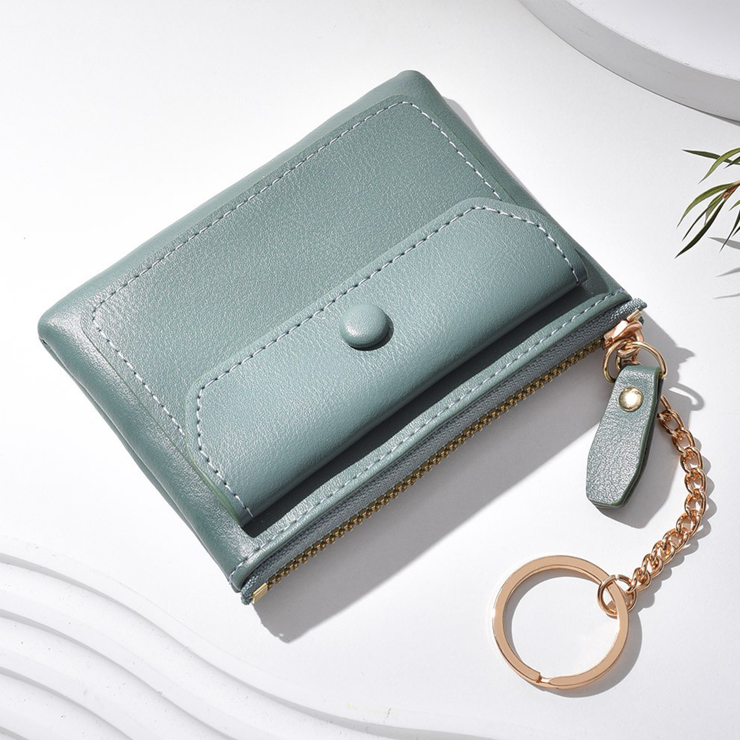 Mini PU Zipper Coin Purse With Keychain 5