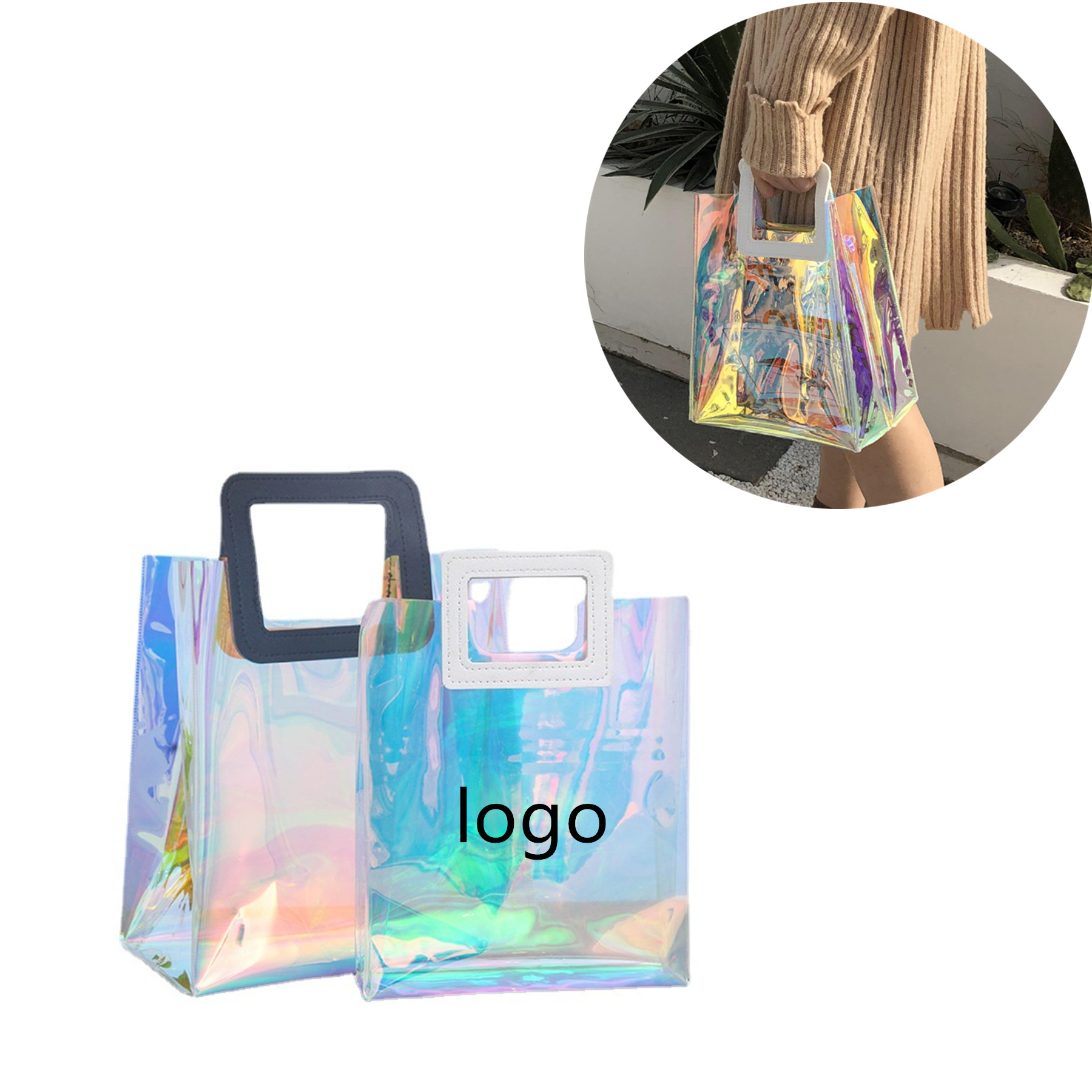 Transparent Tote Holographic Rainbow Color Shopping Bag 1