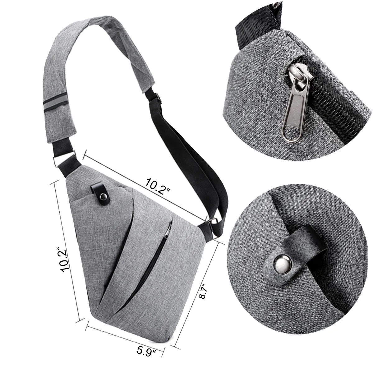 Unique Design Unisex Mens 3 Zipper Pockets Sling Backpack 5
