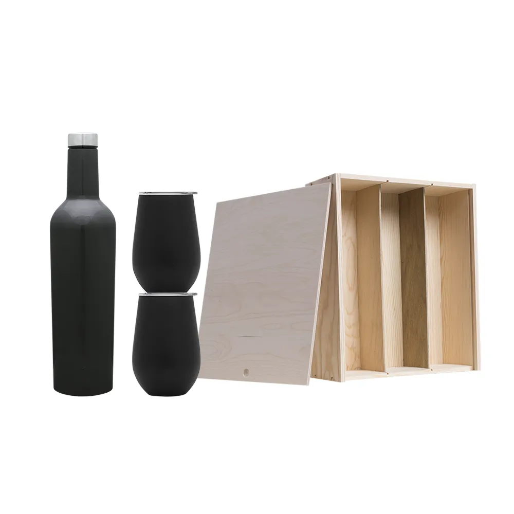 Wine Growler & Tumbler Set with Wooden Box and Bottle Slot 6