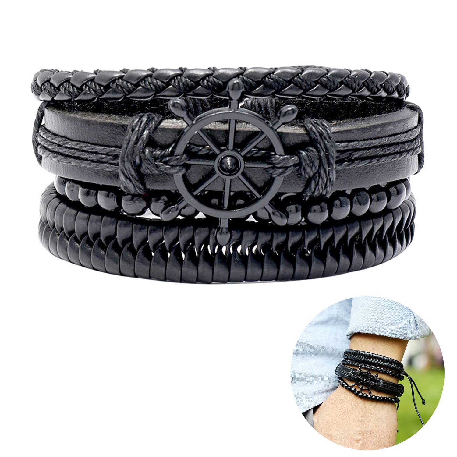 PU Hand-woven black rudder bracelet