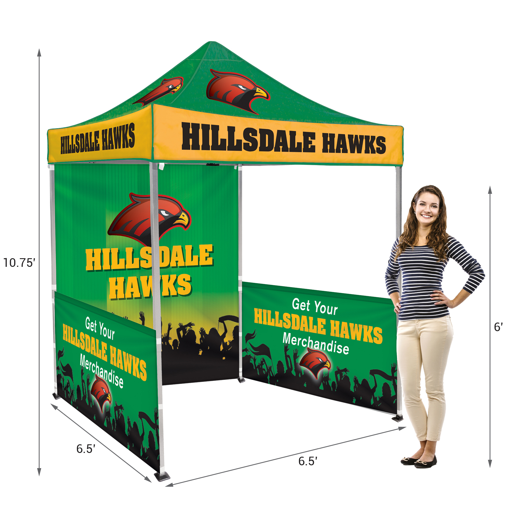 6.5' Square Canopy Tent with 1 Full Double Sided Wall & 2 Double Sided Half Walls 6