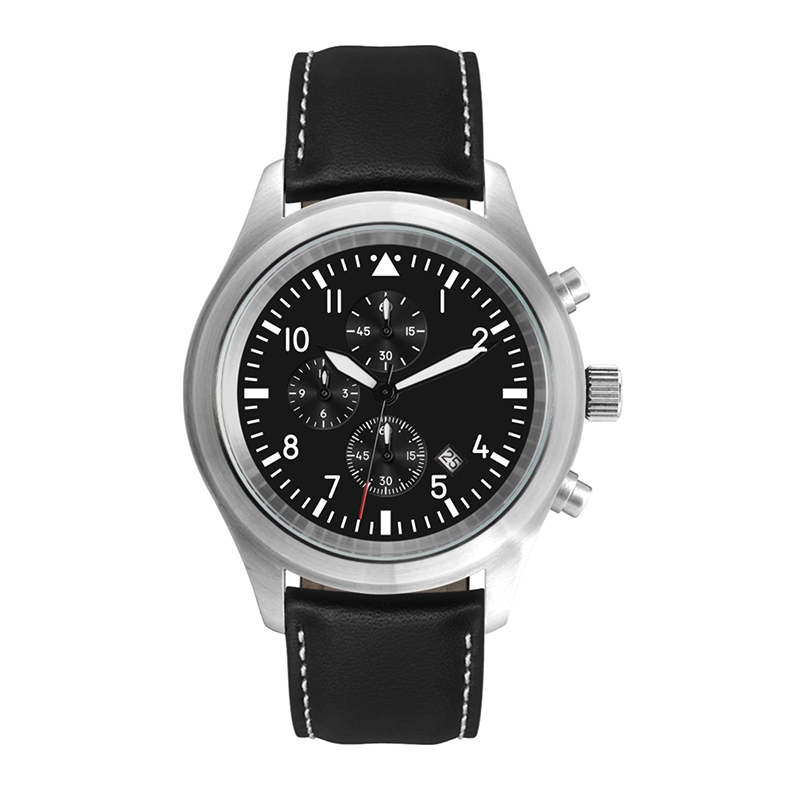 WC3096 44MM STEEL MATTE SILVER CASE, CHRONOGRAPH MVMT, BLACK DIAL, DTE DISPLAY, LEATHER STRAP, FLAT MINERAL 2