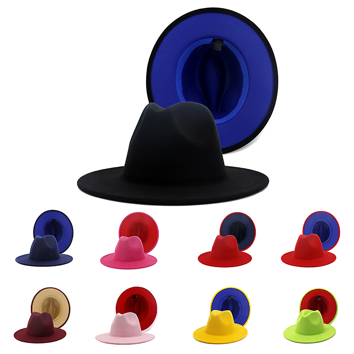Womens & Mens Two Tone Wide Brim Fedora Hats 3