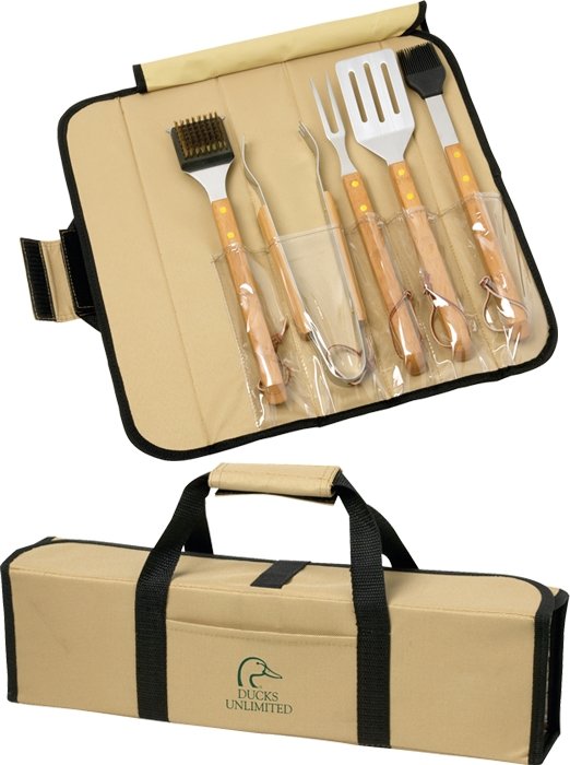 5 Piece BBQ Set (Bamboo) in Roll-Up Case 17