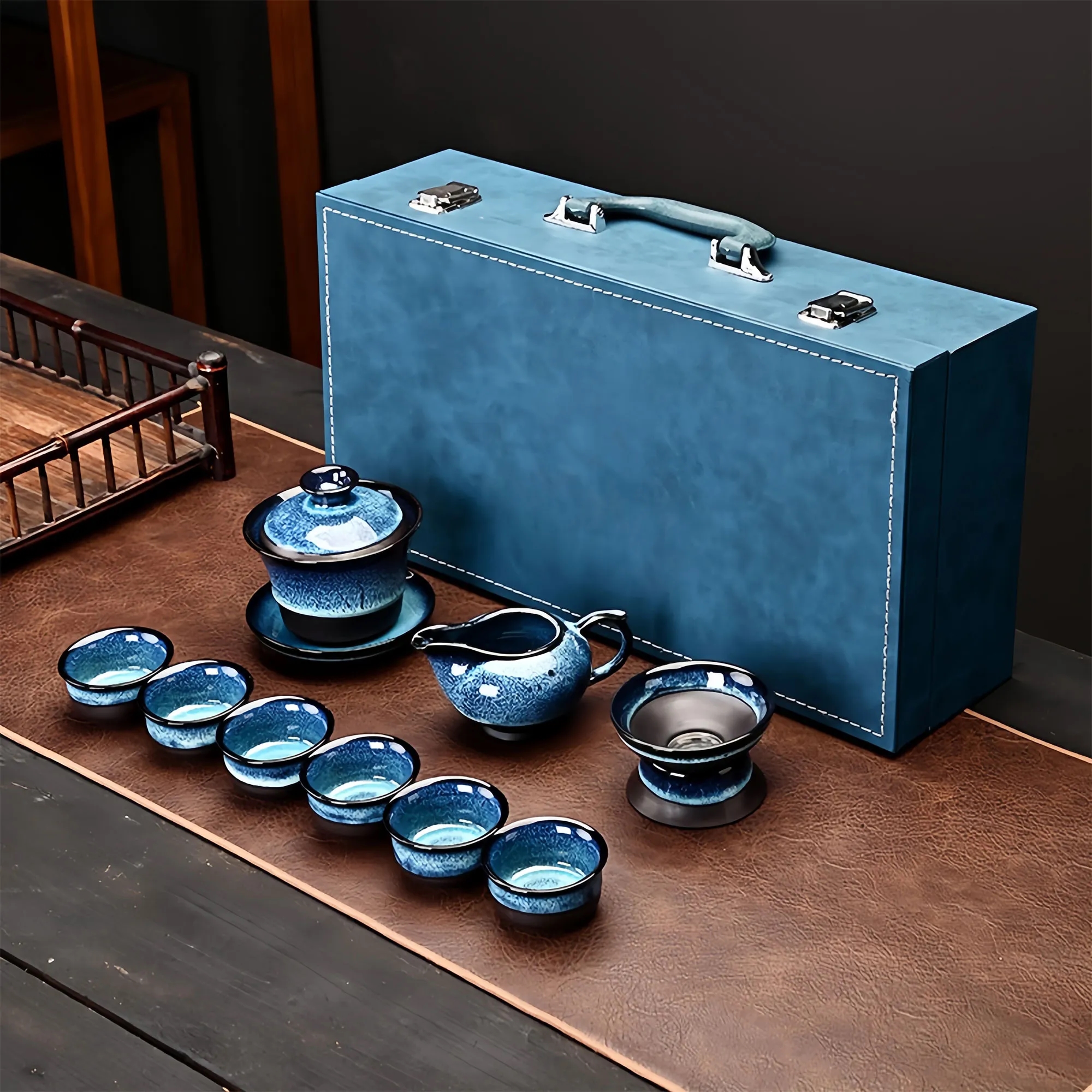 Premium Jun Kiln Glazed Tea Set With Gift Box For Business 6