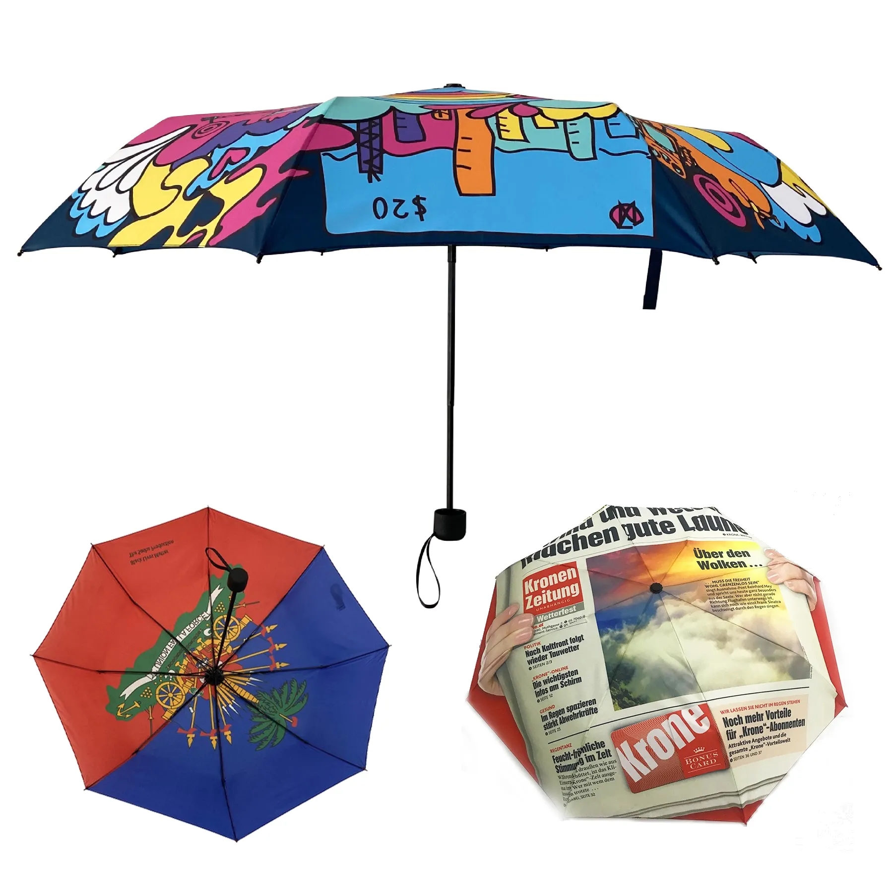 Premium 42" Arc Full Color Folding Umbrella with Pouch