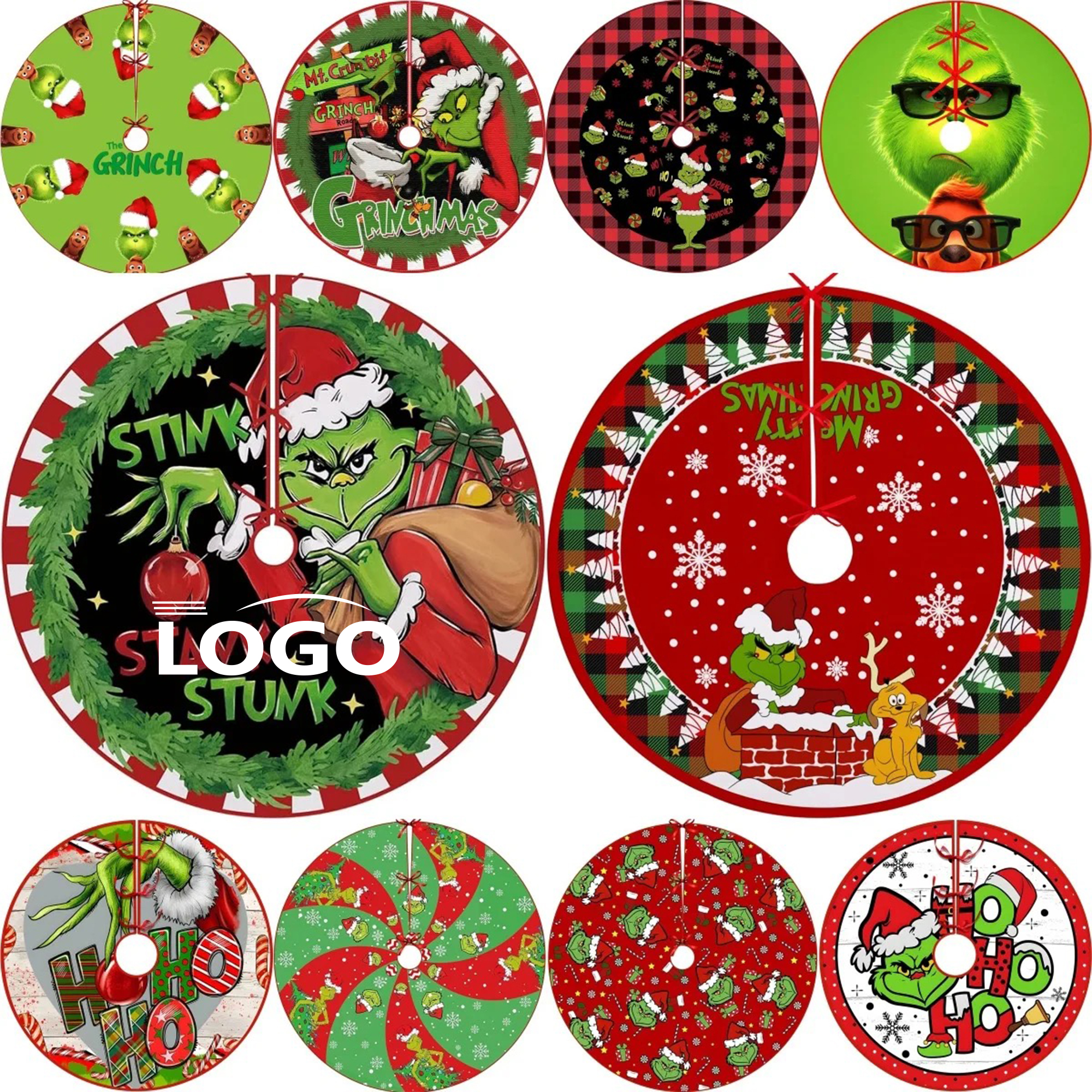 Christmas Tree Skirt with Grinch & Candy Design 2