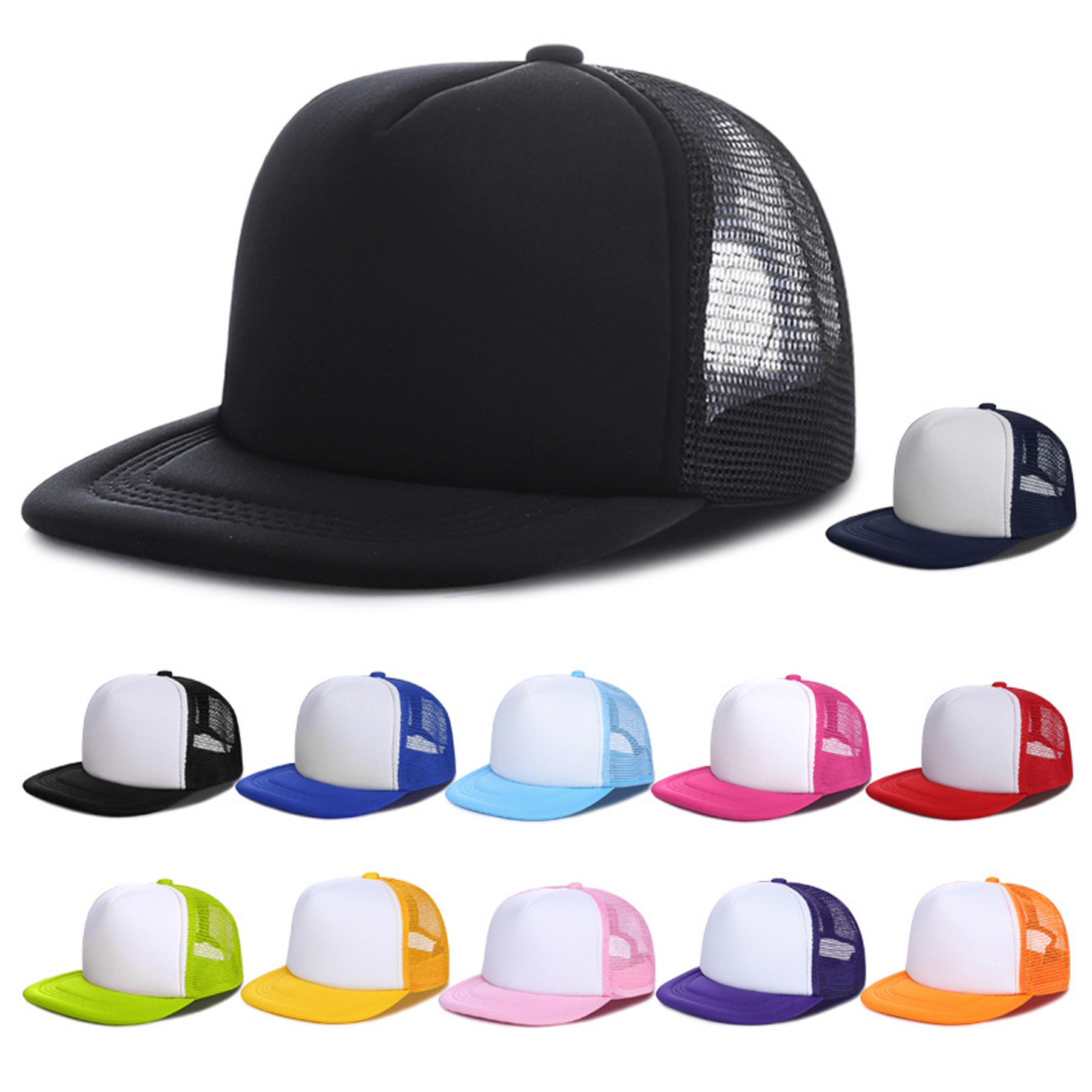 Flat Bill Mesh Back Trucker Cap 1
