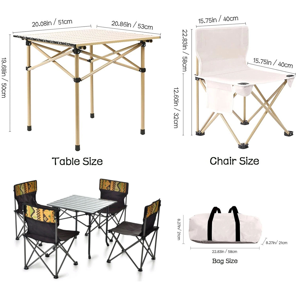 Folding Camping Table Oxford Cloth Chairs With Carry Bag 3