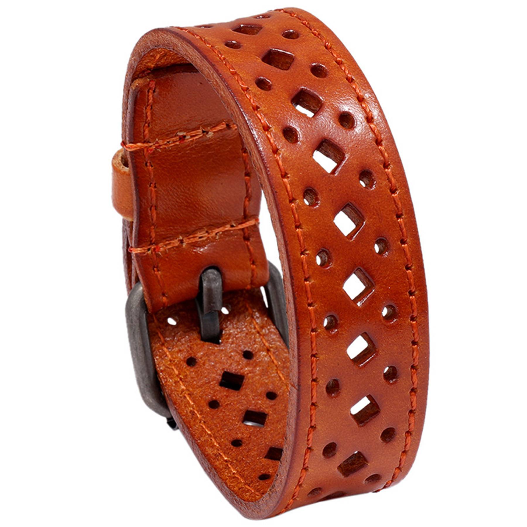 PU Vintage openwork wide leather bracelet 4