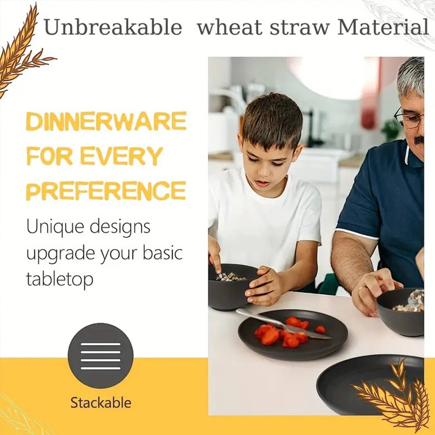 16Pcs Wheat Straw Kitchen Dinnerware Set 5