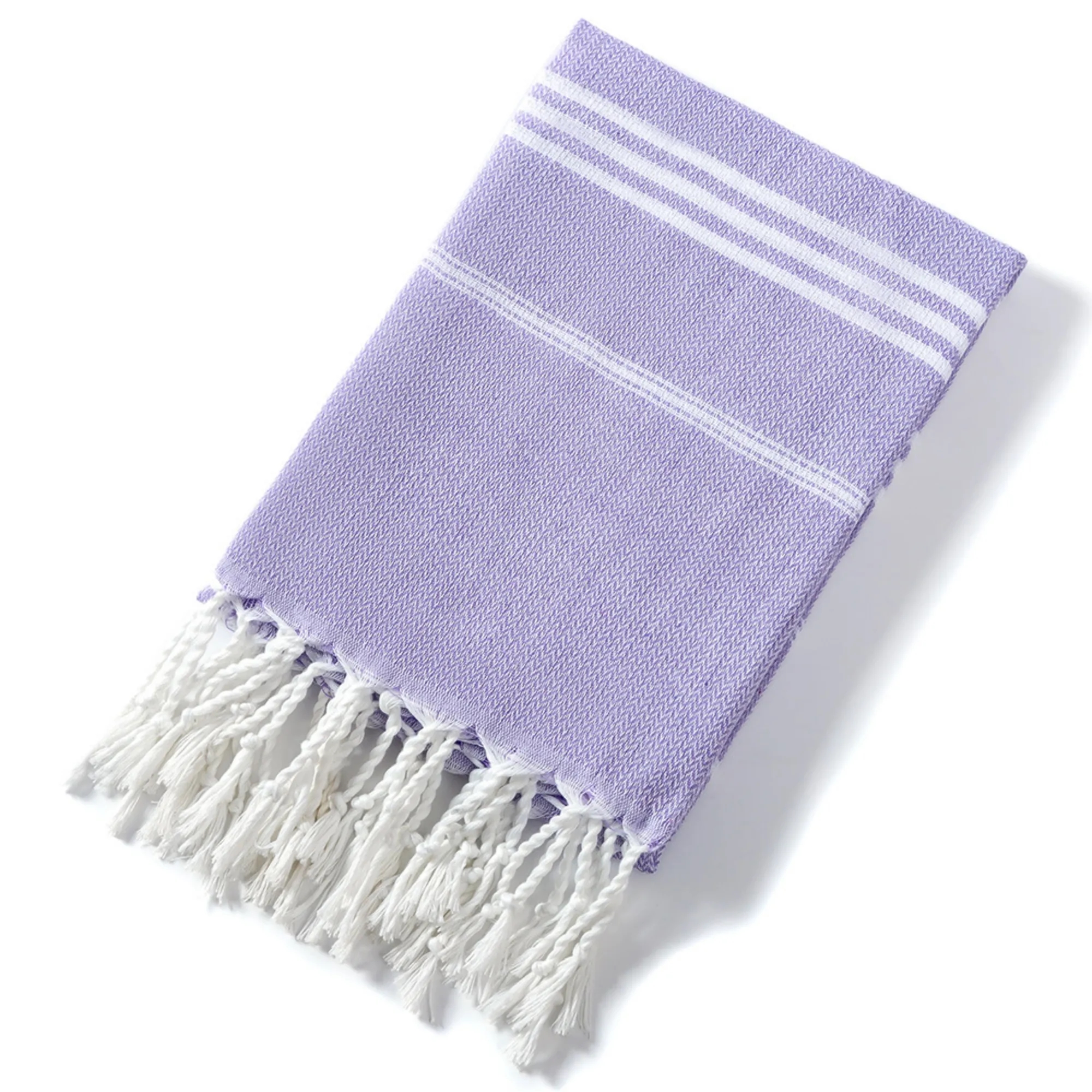 Oversized Poly-Cotton Fringed Jacquard Striped Bath Towel 12