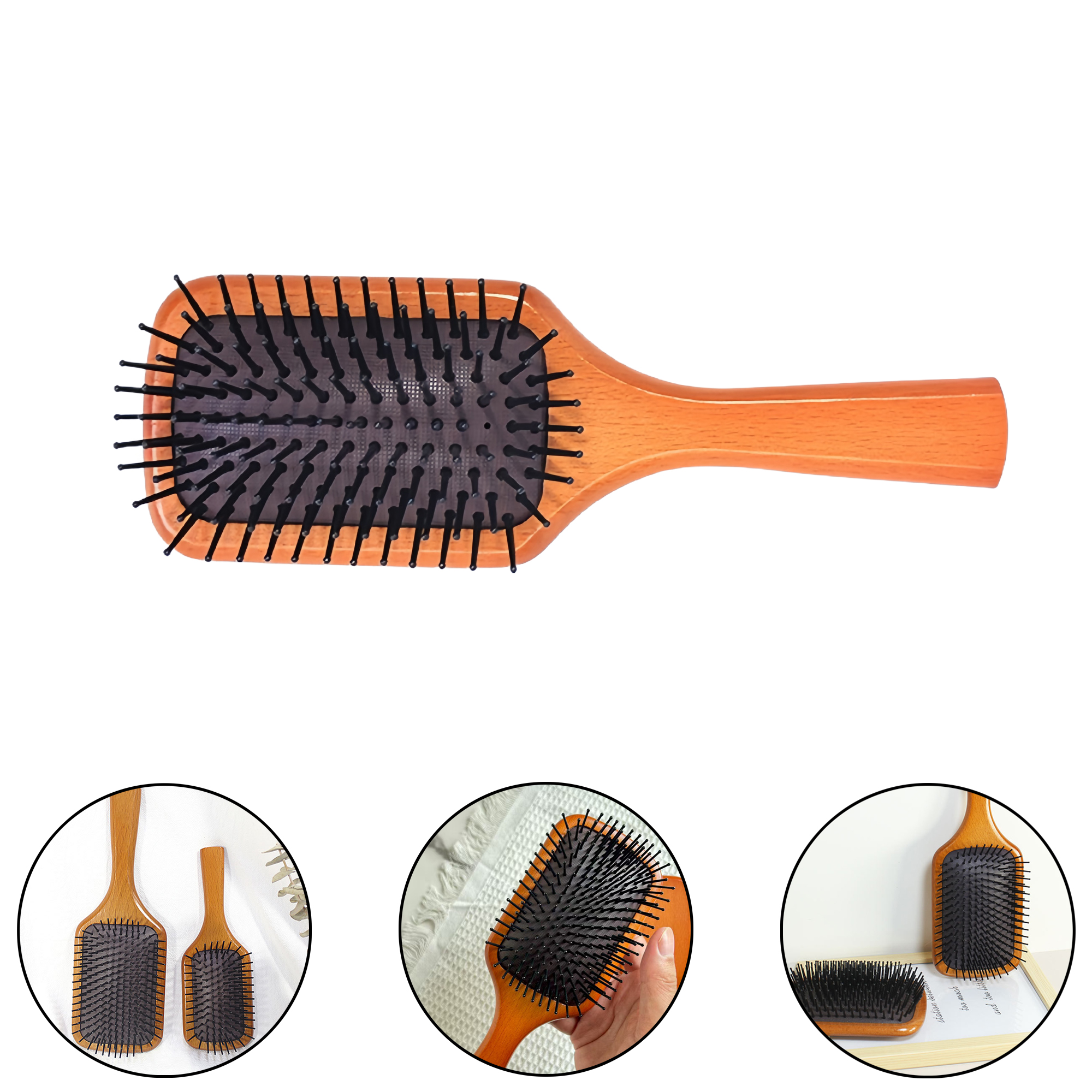 Small Beech Wood Paddle Brush with Air Cushion for Scalp Massage 2