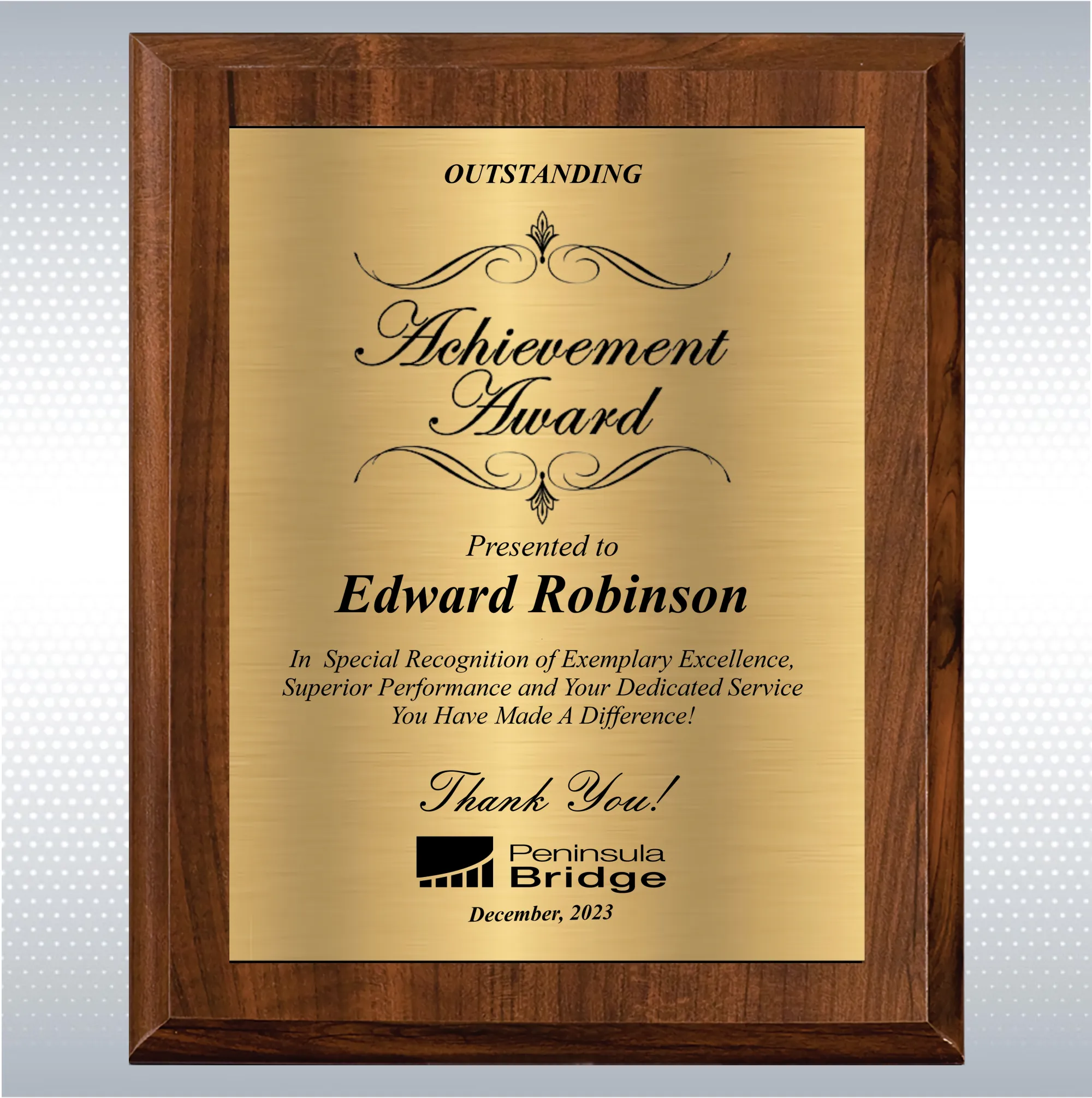 Cherry Finish Excellence Plaque , Employee Recognition Gift 17