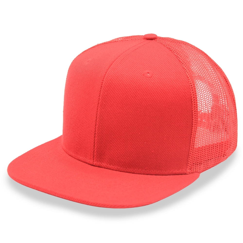Flat Bill Snapback Trucker Cap Mesh Back